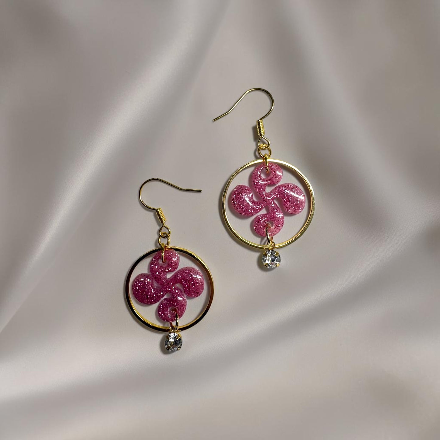 Boucles d'oreilles Croix Basque - Rose Pailleté