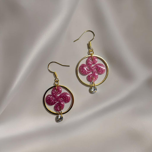 Boucles d'oreilles Croix Basque - Rose Pailleté