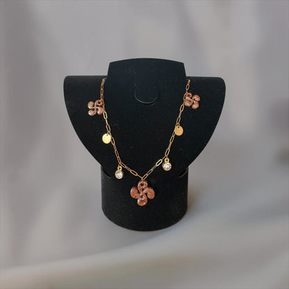 Collier Croix Basque Dorée et Marron