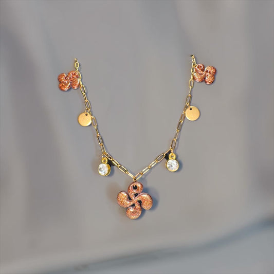 Collier Croix Basque Dorée et Marron