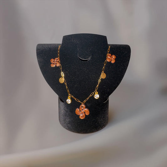 Collier Croix Basque Dorée et Marron