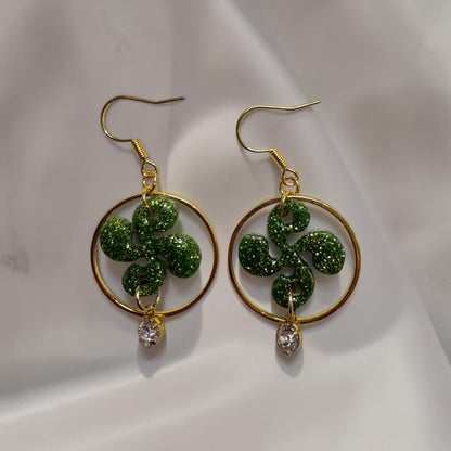 Boucles d'oreilles Croix Basque - Vert clair Pailleté