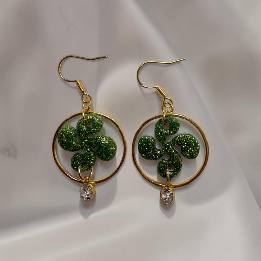 Boucles d'oreilles Croix Basque - Vert Clair Pailleté
