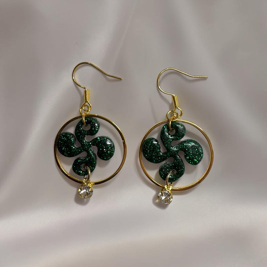 Boucles d'oreilles Croix Basque - Vert Emeraude Pailleté
