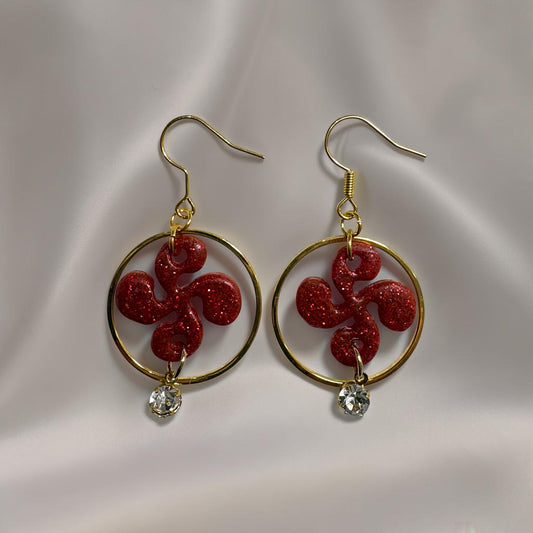 Boucles d'oreilles Croix Basque - Rouge pailleté