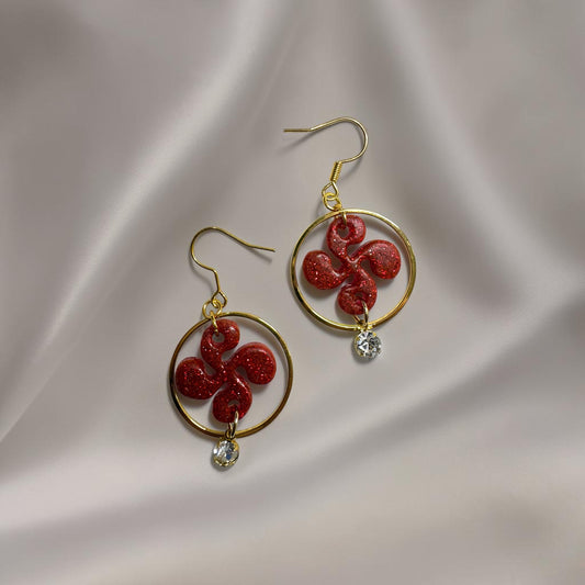 Boucles d'oreilles Croix Basque - Rouge pailleté