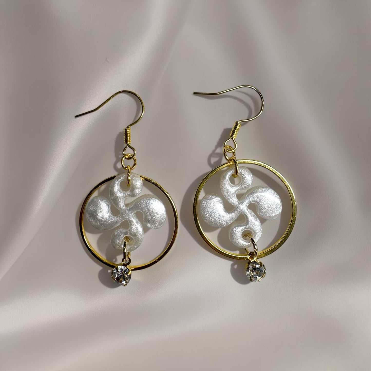 Boucles d'oreilles Croix Basque - Blanc Nacré