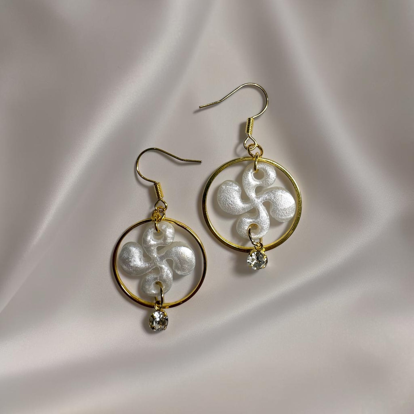 Boucles d'oreilles Croix Basque - Blanc Nacré
