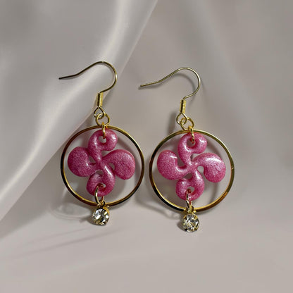 Boucles d'oreilles Croix Basque - rose Nacré