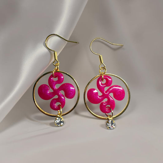 Boucles d'oreilles Croix Basque - Rose Fuchsia Nacré