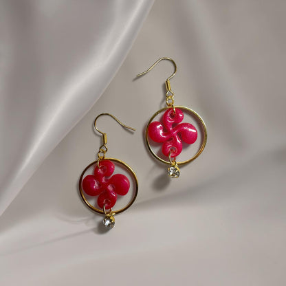 Boucles d'oreilles Croix Basque - Rose Framboise Nacré